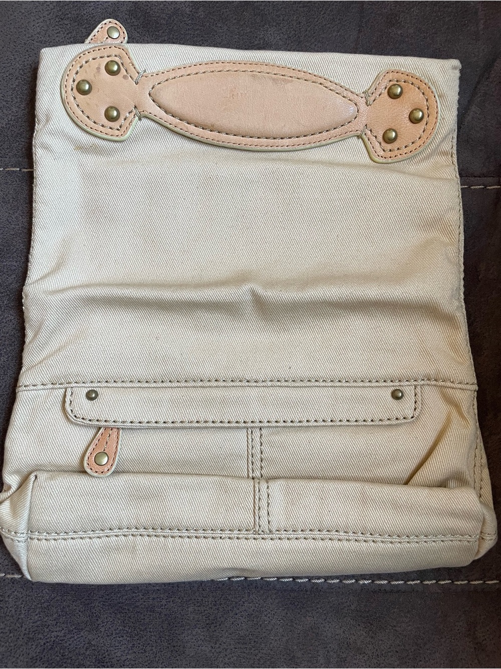 GAP Canvas Foldover Clutch Cream Goat Leather Trim Neutral Envelope Bag OS